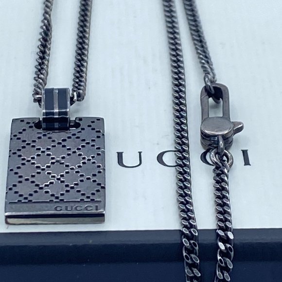 - Gucci Sliver Sterling Diamantissima Black Necklace 23" - Picture 2 of 15